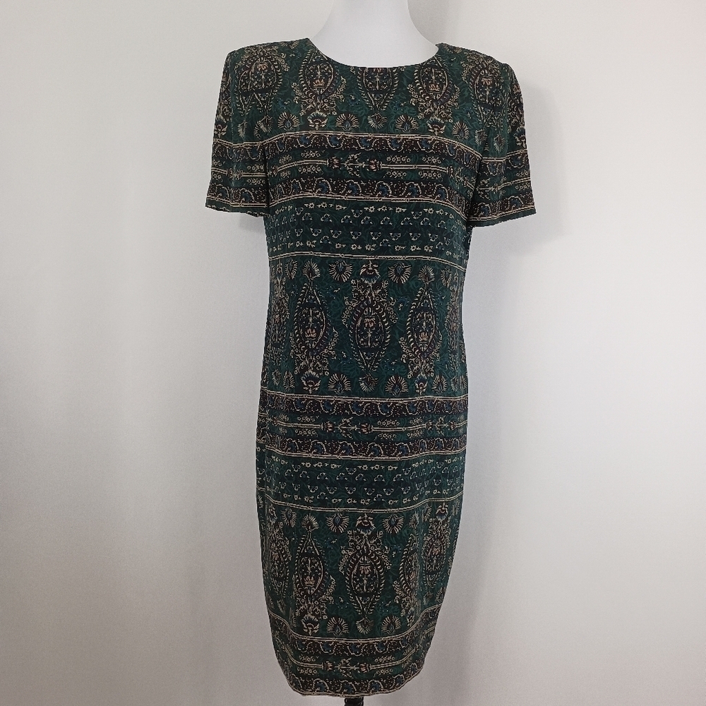 Vintage 90s Liz Claiborne Women's Hunter Green Silk Midi Dress size 4 Classic - Picture 2 of 11